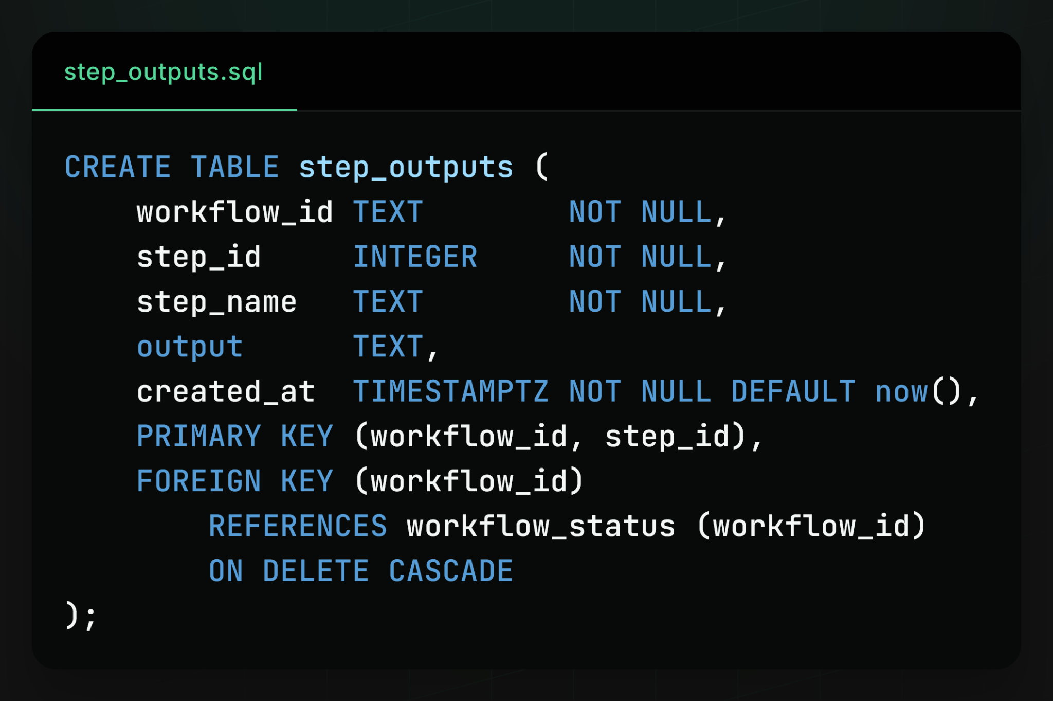 Cascading DELETE SQL statement to delete workflow steps 